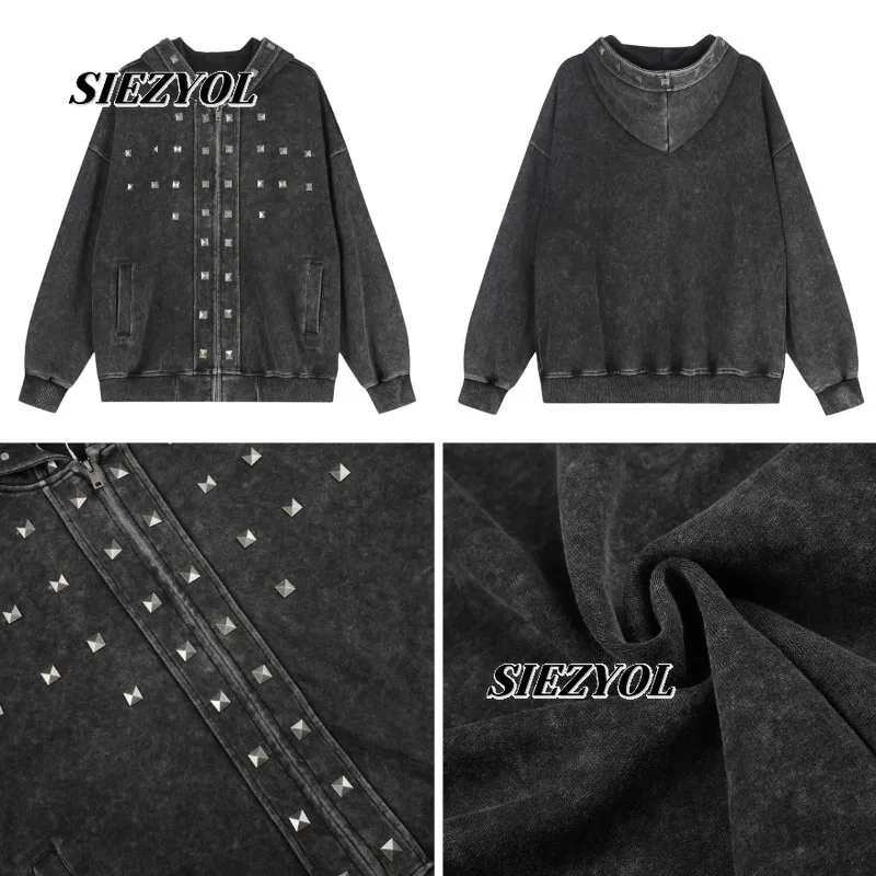 American Style Retro Street Metal Heavy Industry Loose Hooded Jacket Autumn New Casual Niche Fashion Sweet Coat for Women