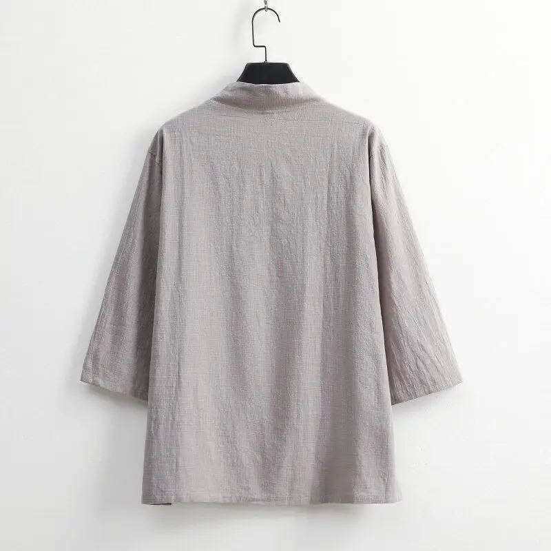 2026 Unisex Baumwoll-Leinen Hanfu Zweiteiliges Set im Buddha-Stil mit 3/4-Ärmeln, lockeres Yoga-, Meditations- und Teezeremonie-Outfit für Zuhause und Freizeit – Detail 4