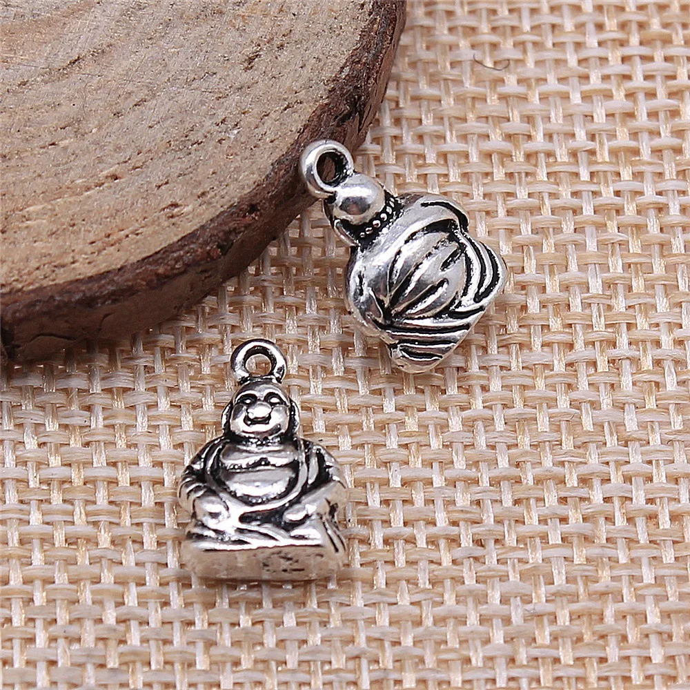 10pcs 10x15mm(0.39x0.59inch) Antique Silver Color Maitreya Buddha Statue Charms Zinc Alloy Materials Jewelry Findings