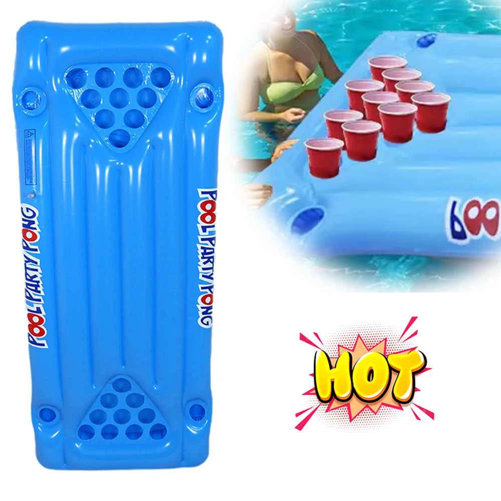 PVC Cup Hole Floating Table Tennis Beer Table Water Inflatable Beverage Floating Table Summer Pool Raft Lounge for Adults & Kids