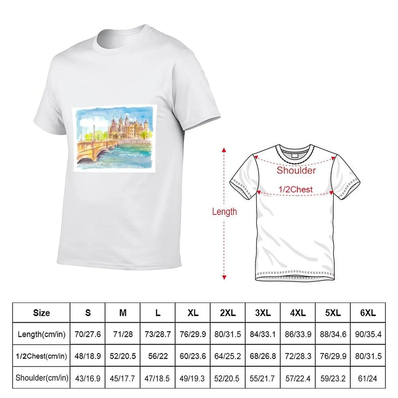 Schwerin Germany Castle View Watercolor Scene in the Afternoon Light T-Shirt