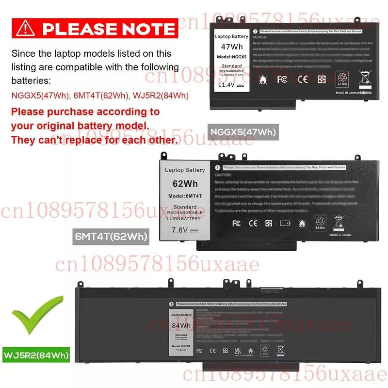 

84Wh 11.4V WJ5R2 4F5YV Battery For Dell Precision 3510 M3510 Latitude 5570 E5570 XMSJ
