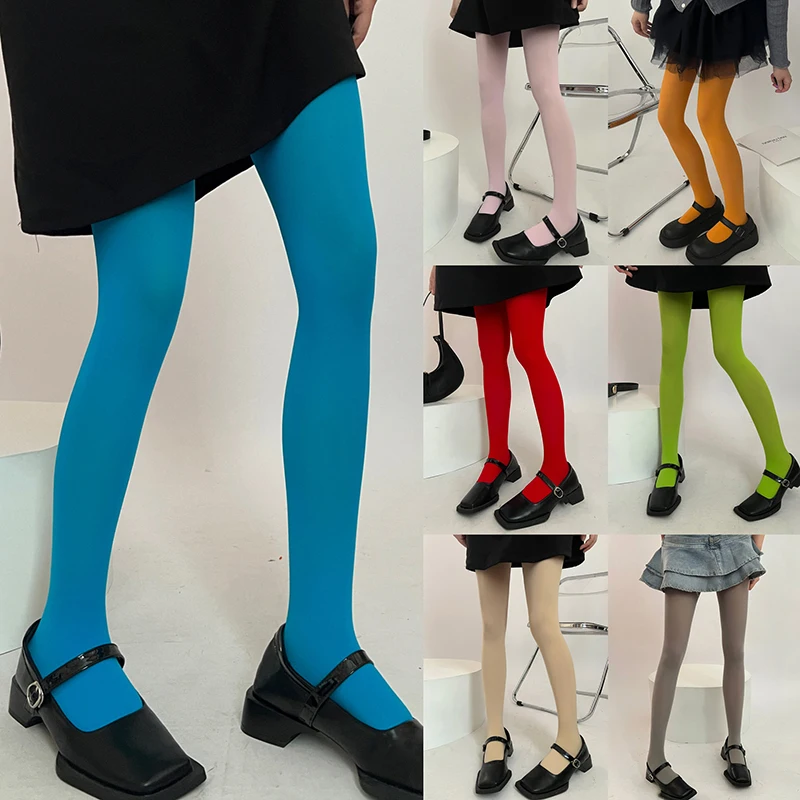 Sweet Girls Colorful Elastic Long Hosiery Stockings Women Candy Color Sexy Tights Spring Autumn Warm Velvet Seamless Pantyhose