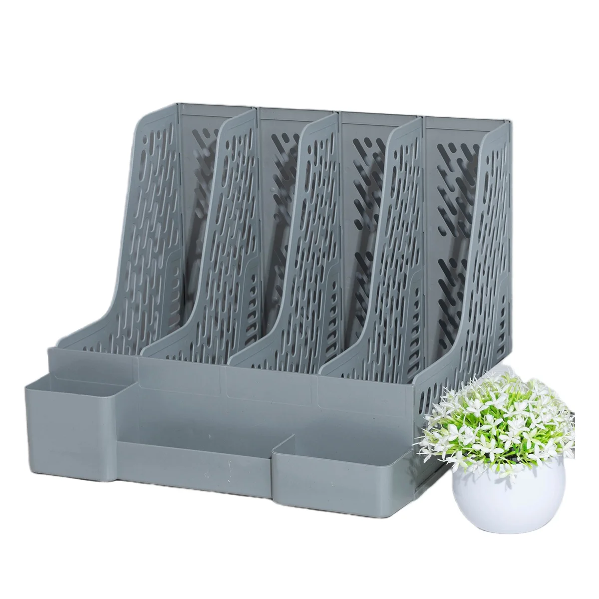 File Frame with Four Columns in Morandi Colors, Large-Capacity File Rack, Plastic Document Frame, Storage File Rack, Book Stand