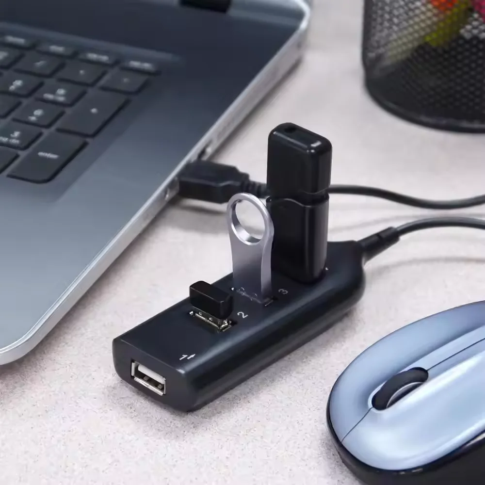 محور USB عالي السرعة 4 منافذ USB 2.0 مع كابل محور مقسم USB صغير يستخدم محول الطاقة مقبس متعدد للكمبيوتر المحمول والكمبيوتر المحمول