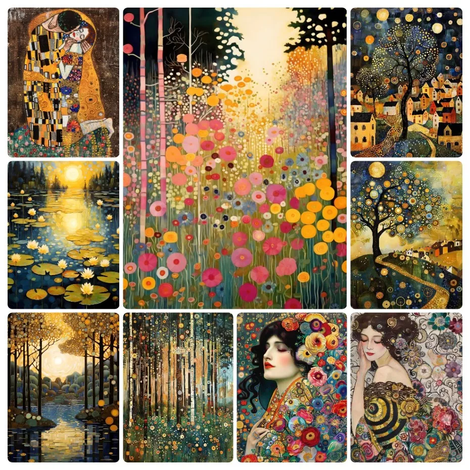 

Jigsaw Puzzle Gustav Klimt Famous Woman and Cat Vintage Gold Night Moon Star Tree DIY Family Fun Games Puzzles Home Decor Gift