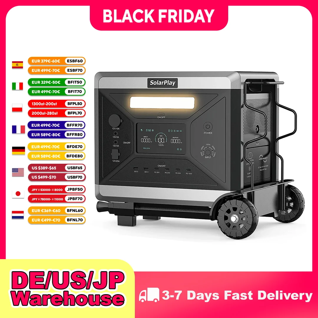 Q2501 محطة طاقة محمولة 2160WH LiFePO4 بطارية مع عربة 2400 واط (4800 واط الذروة) مولد طاقة شمسية مخرج تيار متردد لحفلات الحديقة #1