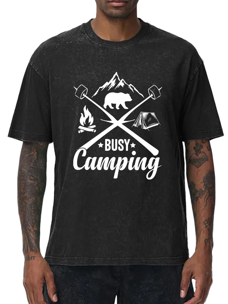 

Buy Camping Oversized Washed Graphic T-Shirt 100% Cotton Streetwear Tee for Men Vintage Hip Hop Loose Fit Tops