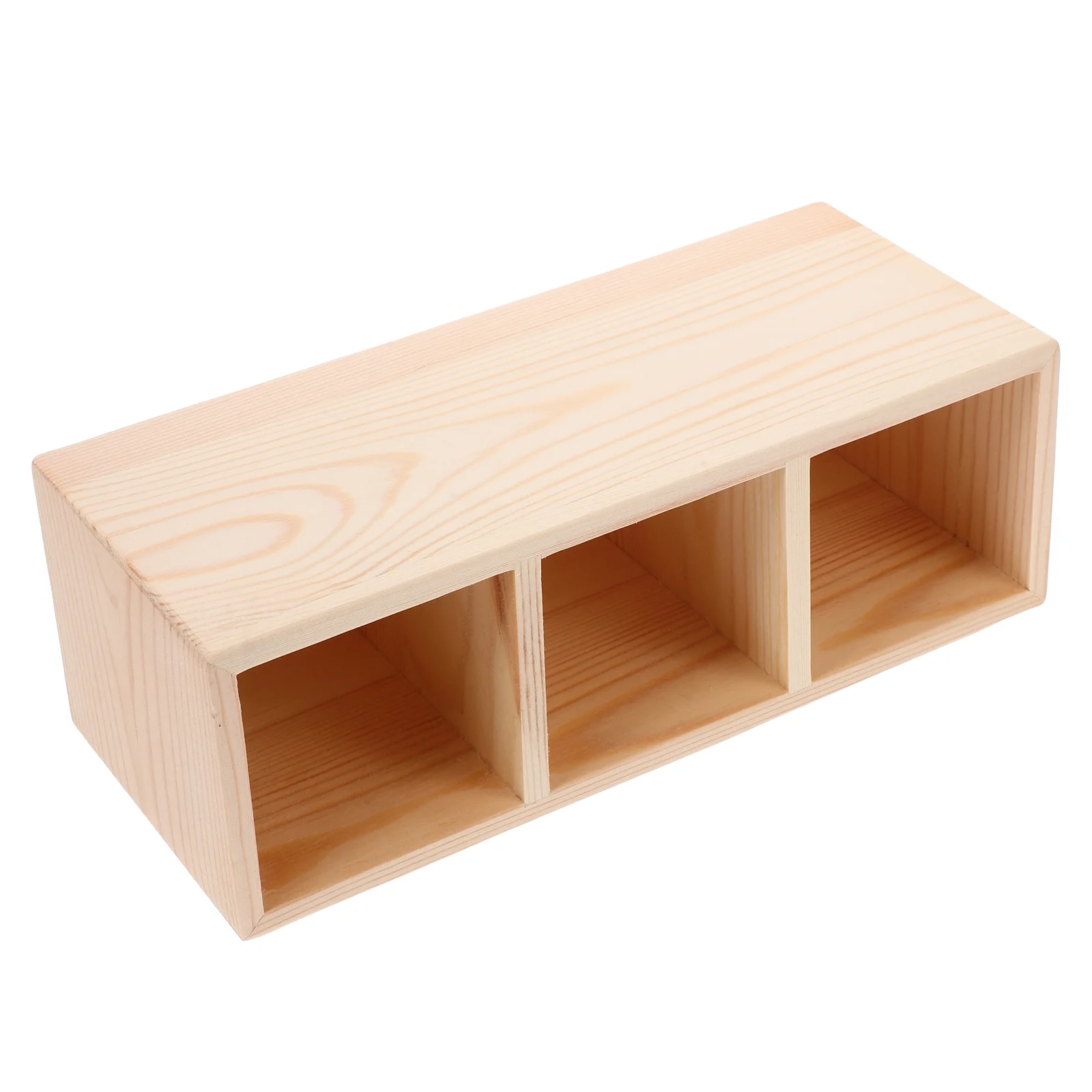

Wood Desk Organizer 3 Compartments Wooden Pencil Holder Rustic Makeup Brush Remote Control Desktop Storage Box