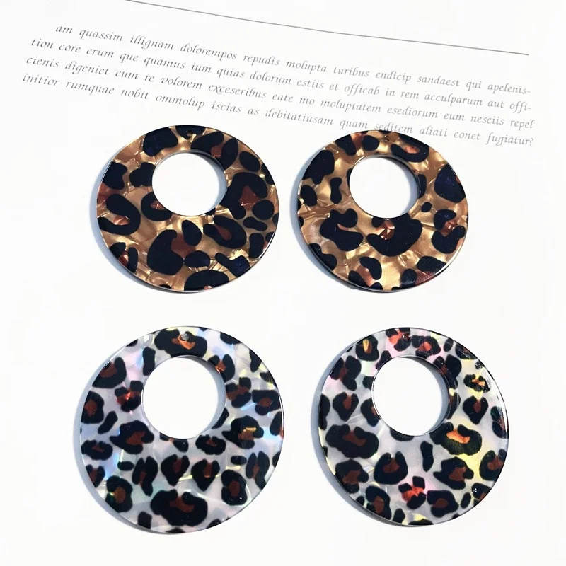 

Wholesale 40pcs/lot 40mm color leopard print geometry rounds shape acrylic beads diy jewelry garment hair accessory