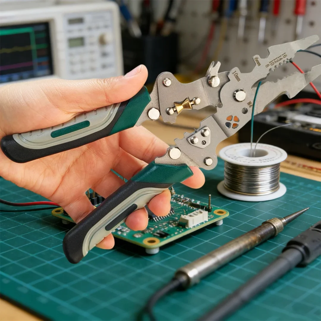 

Складные клещи для зачистки проводов, многофункциональные электромонтажные клещи с роликовым механизмом, инструмент для намотки и обжима проводов, ручной инструмент