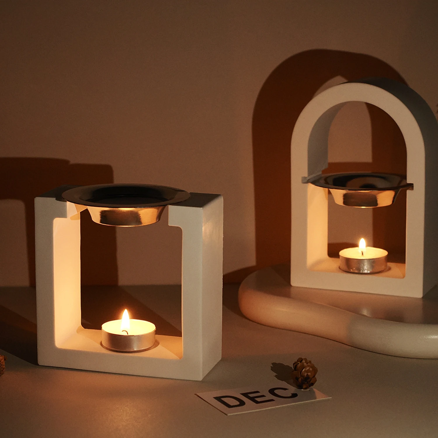 Square Hexagonal Arch Shaped Candle Holder Silicone Mold DIY Epoxy Resin Gypsum Aromatherapy Storage Mold Desktop Decoration