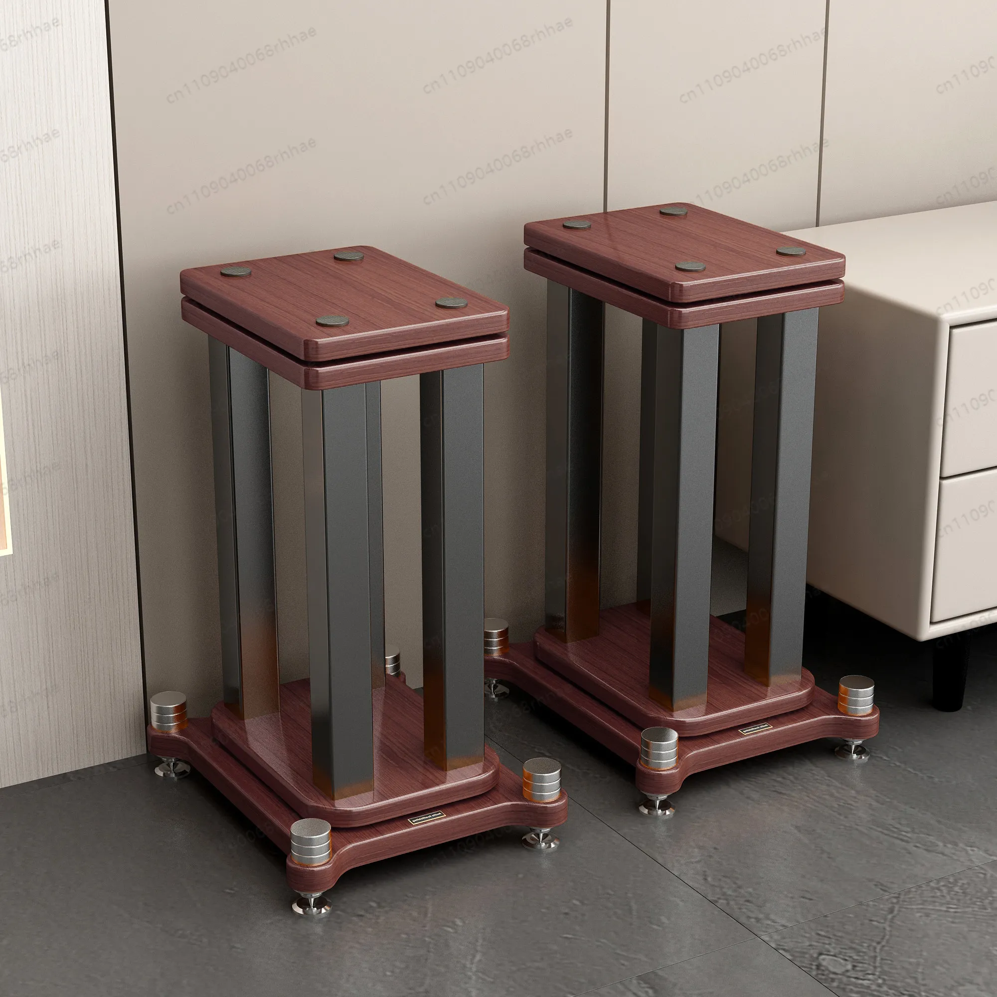 Double-Layer Weighted Speaker Tripod, Metal & Wood Shockproof Floor Rack for Desktop Surround Satellite Speakers