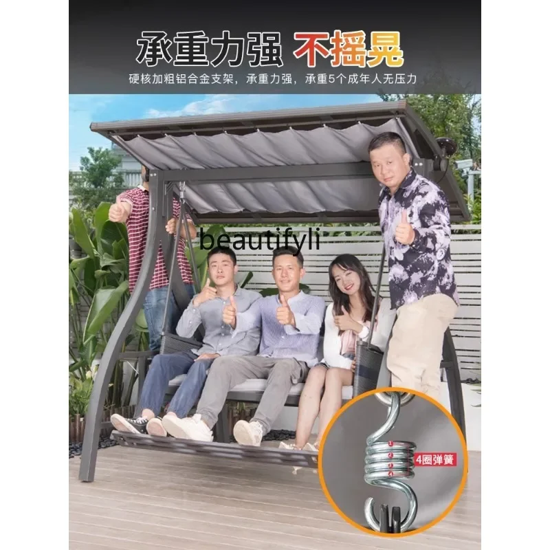 Outdoor Leisure Courtyard Solar Swing Rocking Chair Terrace Garden Double Seat to Swing Balcony Glider Rocking Chair