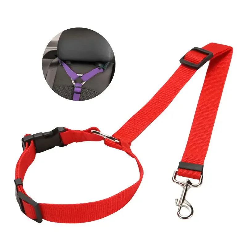 Nylon Safety Belt for Dogs Solid Color Two-in-one Pet Car Seat Belt Leash Adjustable Dog Harness Collar Products Pet Accessories