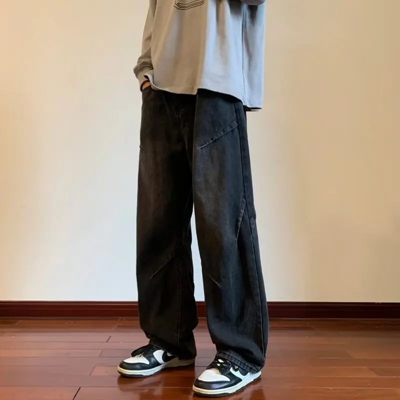Wide-leg Jeans Men's Loose Straight New High Street Boys Pants Spring and Summer Overalls