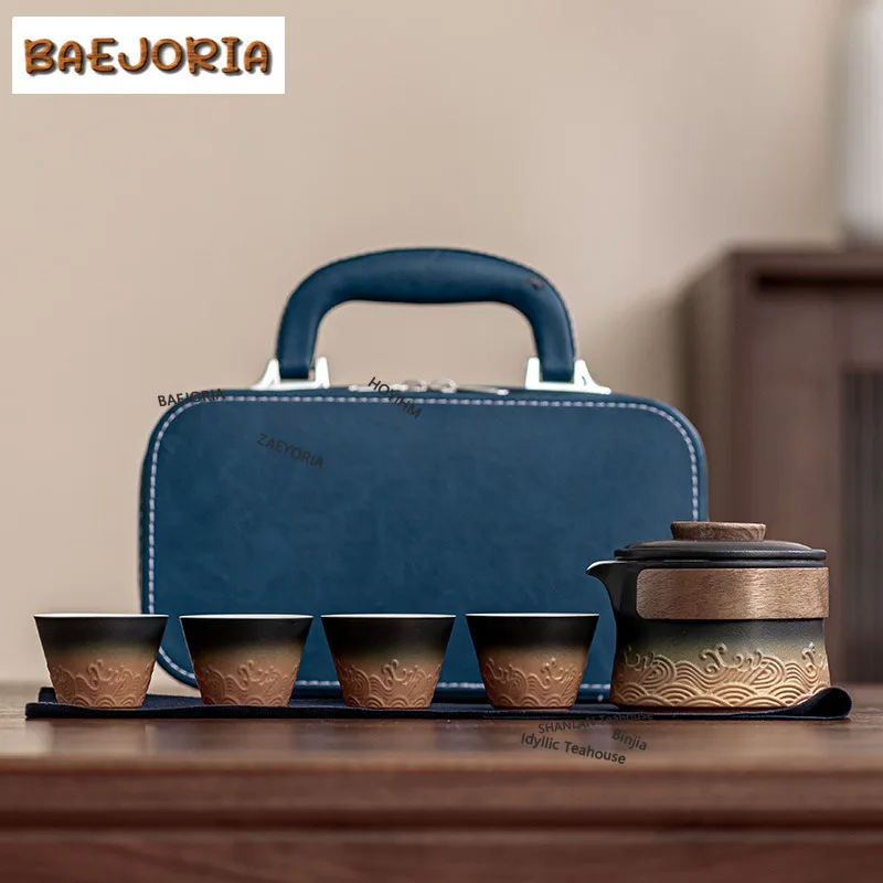 BAEJORIA Chinese Wave Hand-held Teapot Tea Set Complete Tea Ceremony Set Teapot And Tea Cup Set Portable Travel  Bags Tea Items