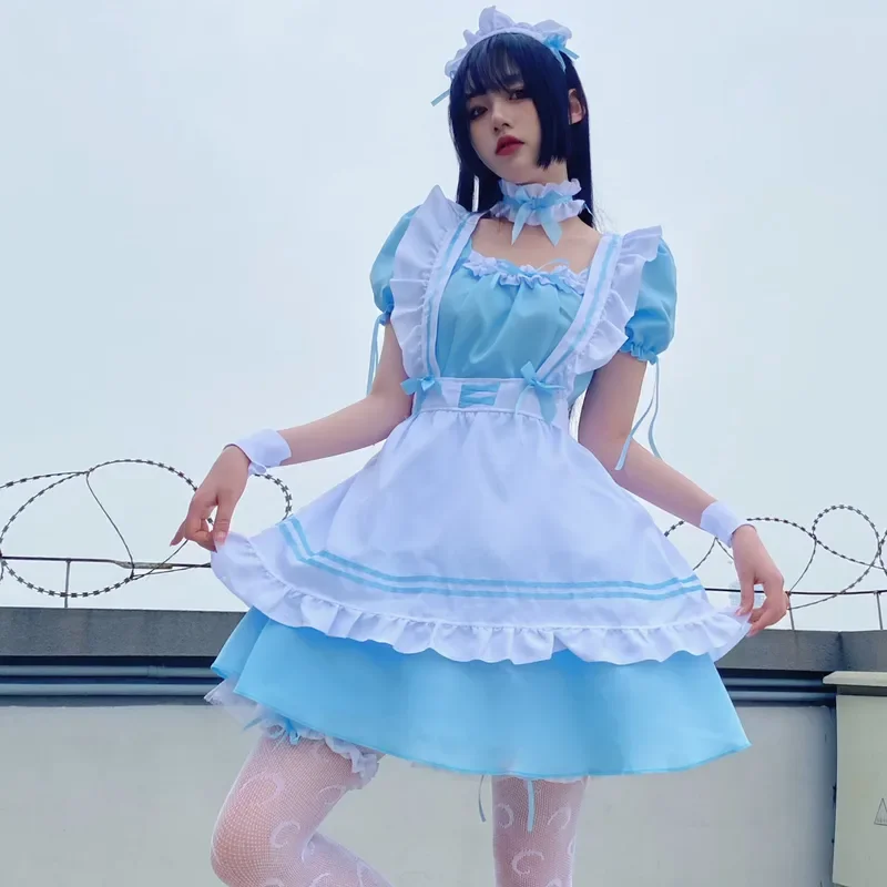 Sexy cameriera Costume Cosplay petto basso Lolita Outfit Anime dolce carino uniforme giapponese festa di carnevale bella ragazza donne grembiule vestito