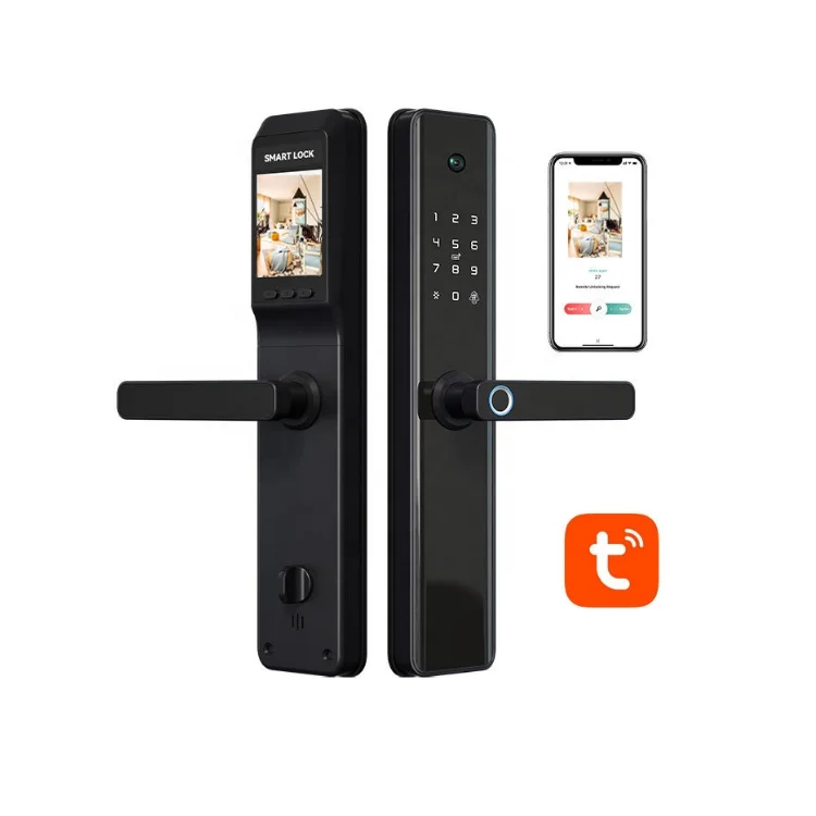 Gate Security Intelligent Combination Tuya Handle Digital Fingerprint Smart Door Locks With Camera