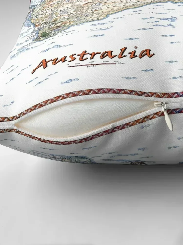 Fundas de almohada bordadas con mapa decorativo pictórico de Australia