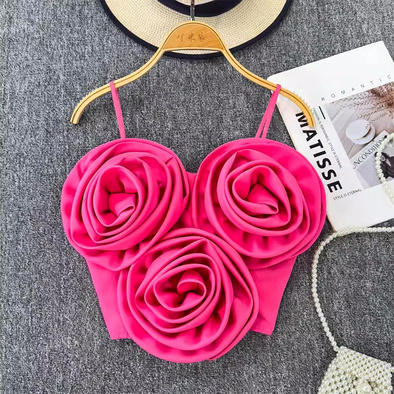 

Y2K Retro Three-Dimensional Flower Bustier Top Sexy Suspender Corset Women's Summer Night Clubwear Stretchy Skinny Camisole Bra