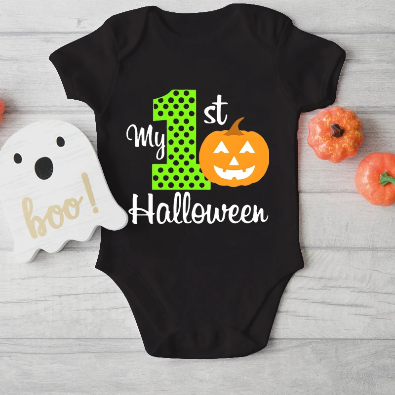 

1Pcs 3M-24M Short Sleeve Cotton Newborn Bodysuits My 1st Halloween Pattern Funny Pumpkin Baby Boy Girl Romper Infant Jumpsuits