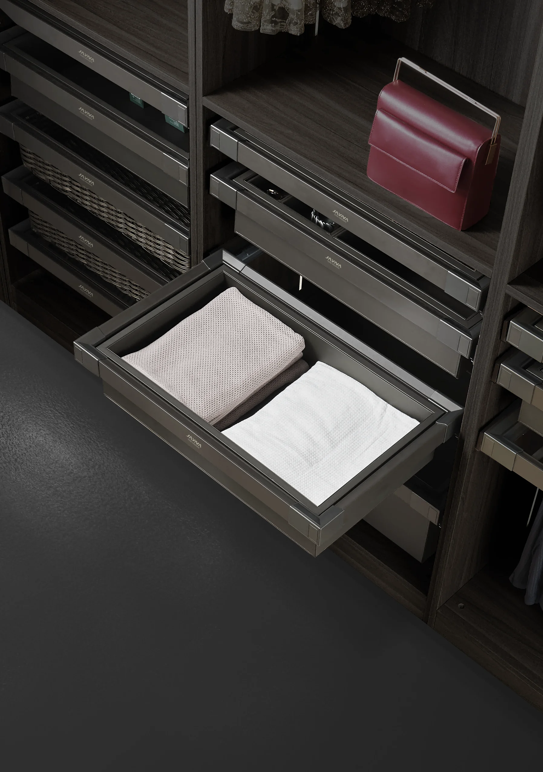 JAYNA GALAXY Modulare Soft-Close-Wandhalterung, abnehmbarer Edelstahl, Holz, Aluminium, Aufbewahrungs-Hardware-Zubehör, Doppeldämpfer