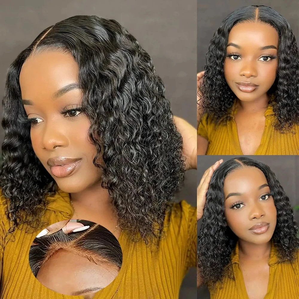 

180 Density Curly Short Bob Glueless Human Hair Wigs Ready To Wear Deep Wave 13x4 Lace Frontal Wigs Brazilian Human Hair On Sale