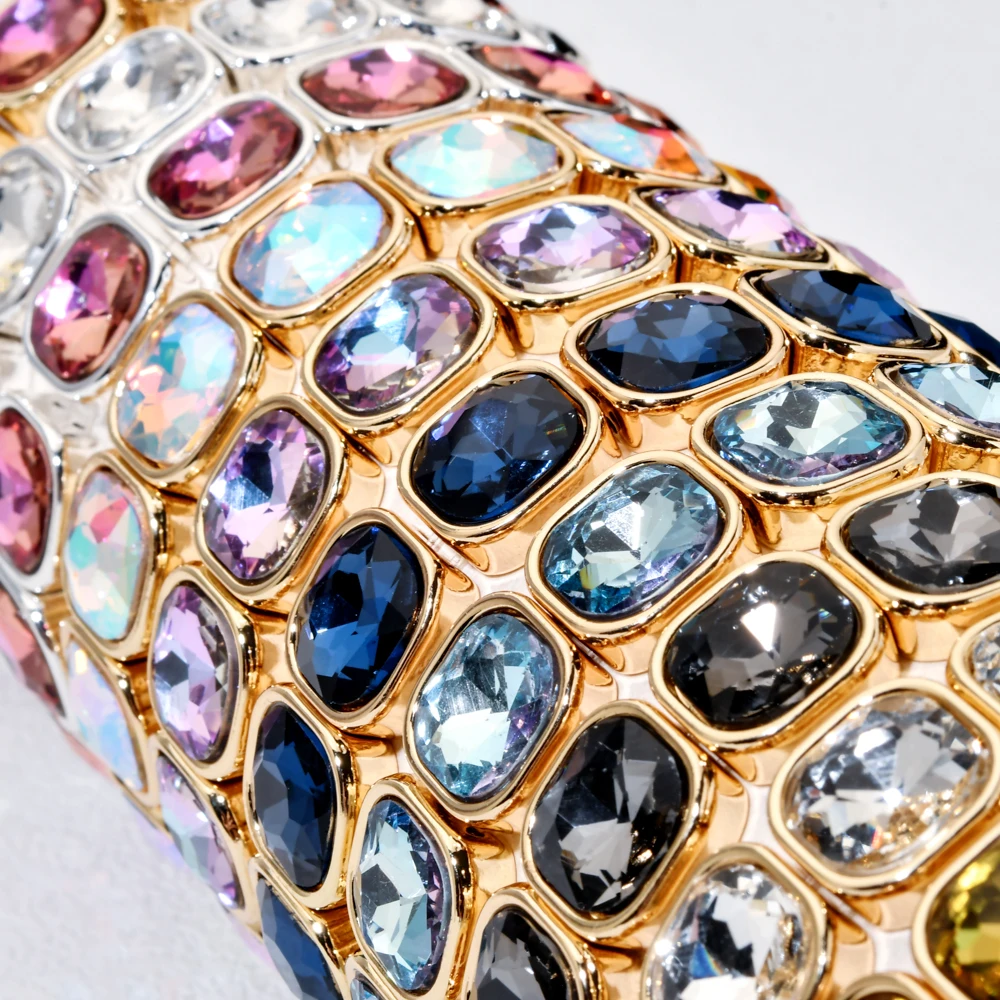 Rose Colorful Glass Crystal Elastic Bracelet Enamel Stretch Rhinestone Bangle Tile Bead Bracelet for Women Fashion Jewelry - view 3
