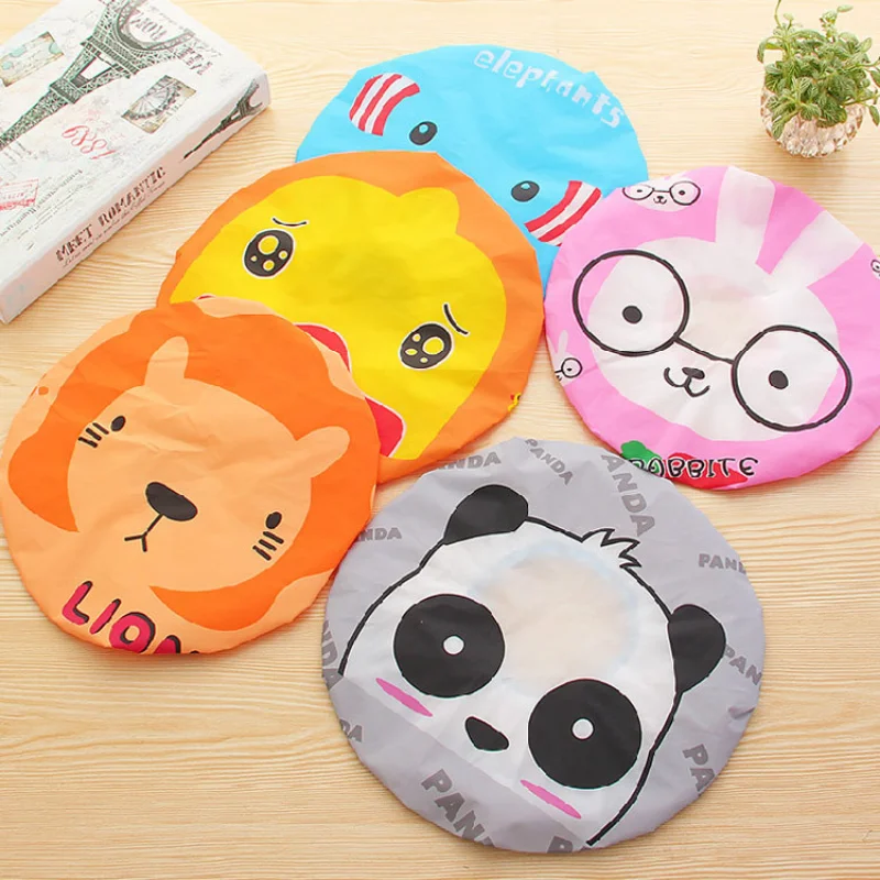 Cartoon Animals Waterproof Bath Hat Thickened Anti-Oil Fume Cap Women Spa Hair Salon Supplies Shower Cap Bathroom Accessories