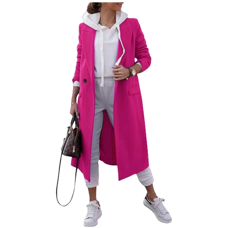 

Women's Clothing Autumn Long Trench Coat Jacket Streetwear Outer Wear Solid Color Lapel Fashion Jacket