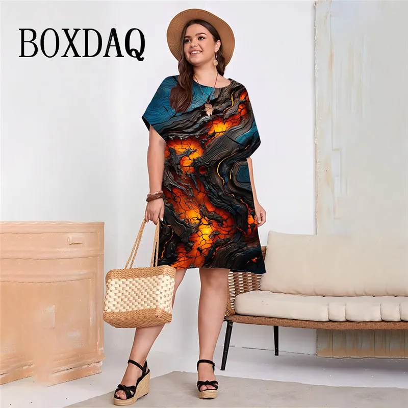 Large Size Summer Sundress Gradient Printed Women's Dress Casual Short Sleeve O-Neck Loose Plus Size Ladies Dresses 7XL 8XL 9XL