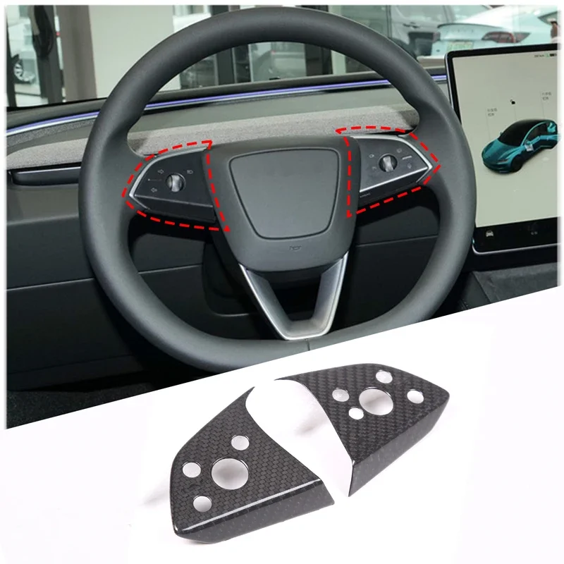 

For Tesla Model 3 2023-2024 Real Carbon Fiber Car Steering Wheel Button Panel Cover Trim Sticker Car Accessories