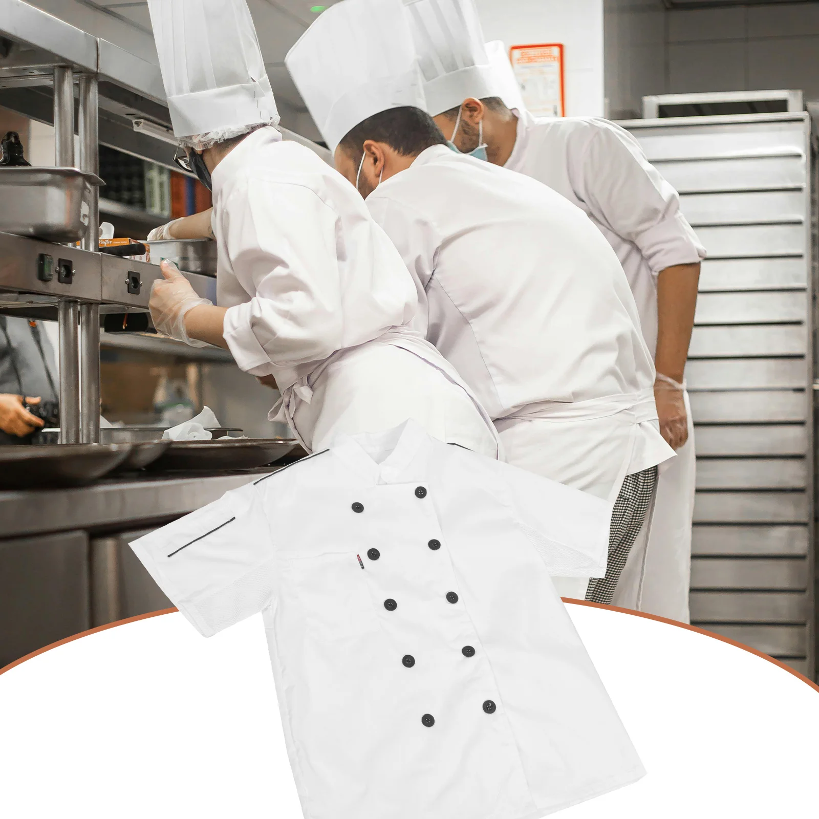 معطف الشيف بأكمام قصيرة، زي المطبخ المطعم، فتل الرطوبة، مقاوم للبقع، ملابس العمل للرجال، سترة الطبخ في الفنادق #3