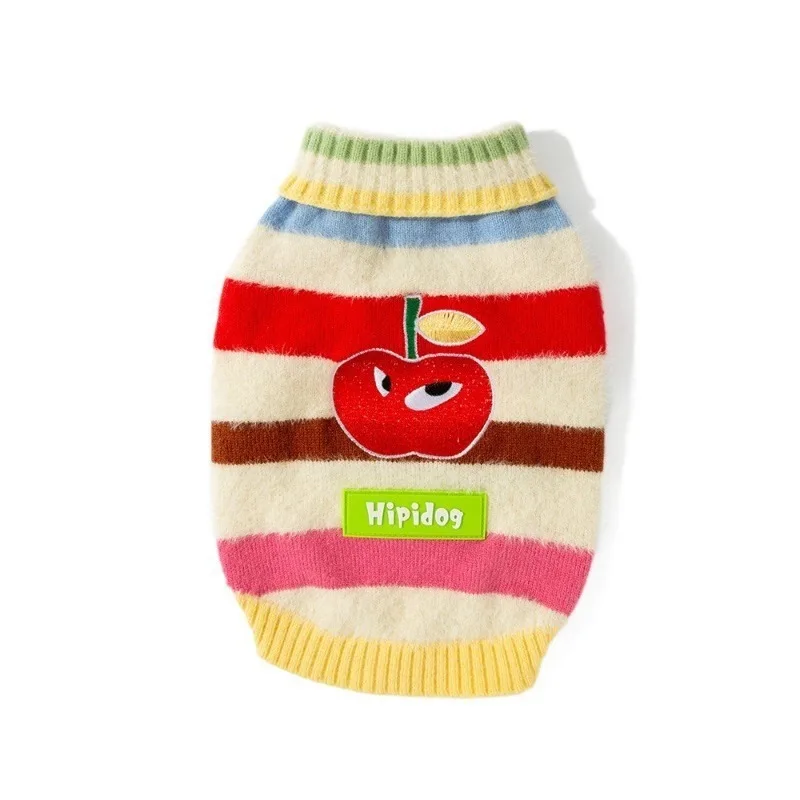 

Cozy Knitted Dog Cat Sweater Colorful Stripe Furry Soft Warm Thick Pullover For Small Dogs Cats Bichon Poodle Teddy Fall Winter