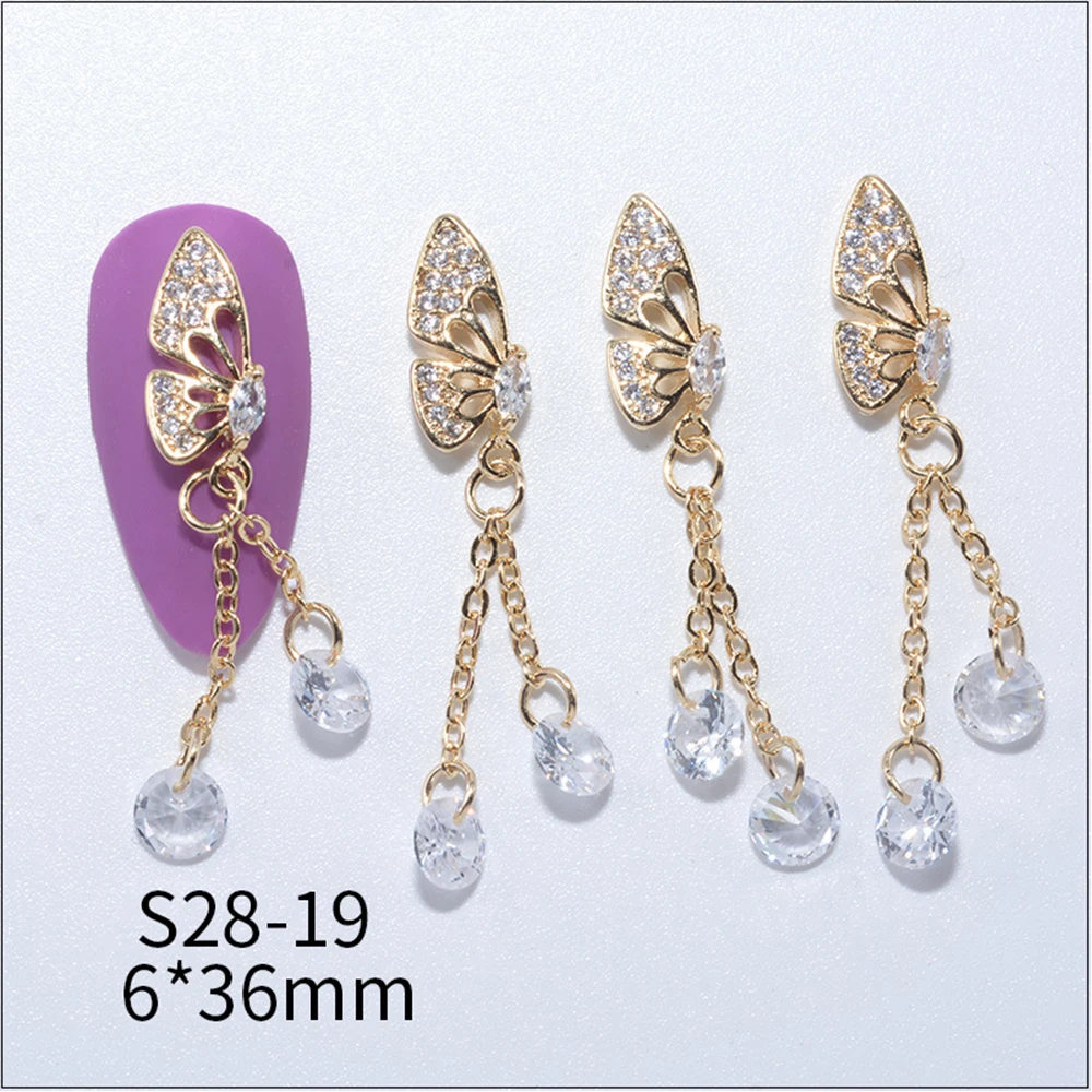 3D Luxury Flower Crystal Nail Art Decorations Butterfly Nail Jewelry Nail Rhinestones Nail Zircon Pendant Chain