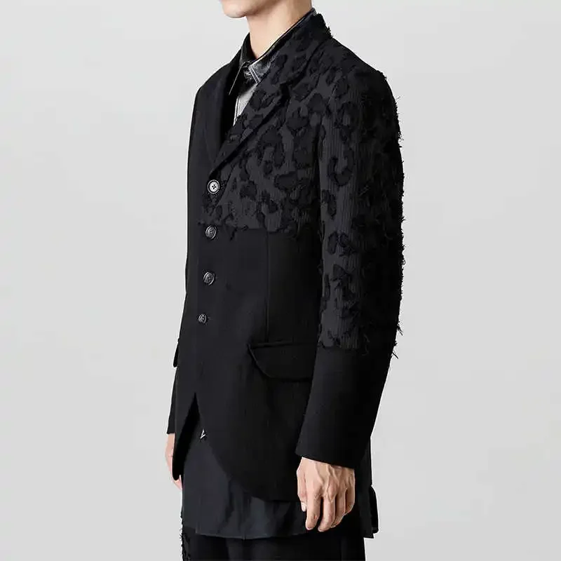 YOJI OOAK Design sense men's patchwork single breasted suit jacket special processing leopard print style 4 button top