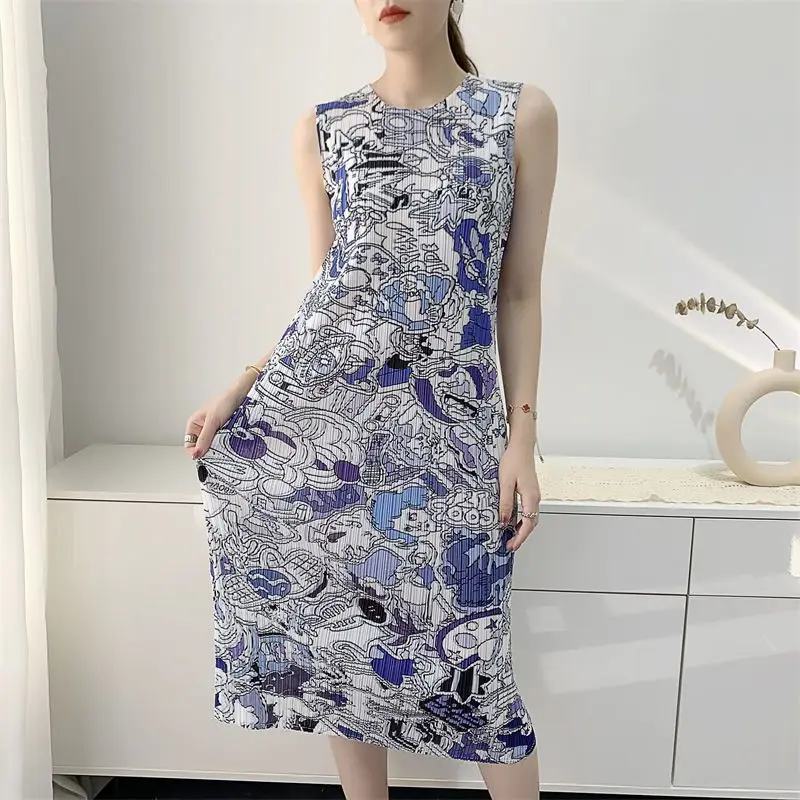 

Pleated Dress Tank Top Skirt Women's 2023 Summer New Print Pleated Skirt Mid length dresses for women 2023