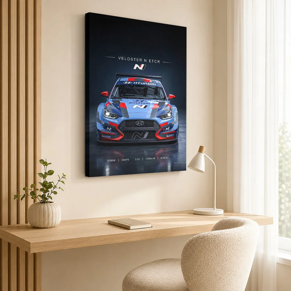 Sleek Sports Veloster N ETCR Race Car Canvas Print Poster Personalized Retro Automotive Wall Paintings Decoration for Man Cave