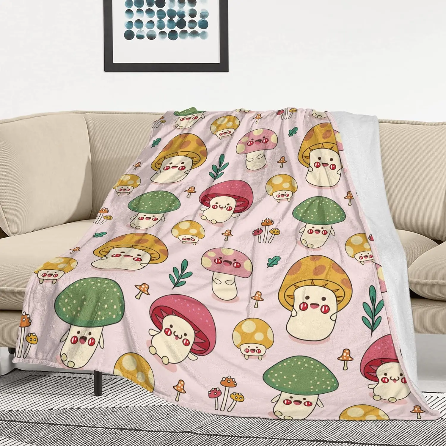 Mushroom frog Flannel Fleece BedThrow Lightweight cute Cozy Plush Blanket for Bedroom Living Rooms Sofa Couch 50