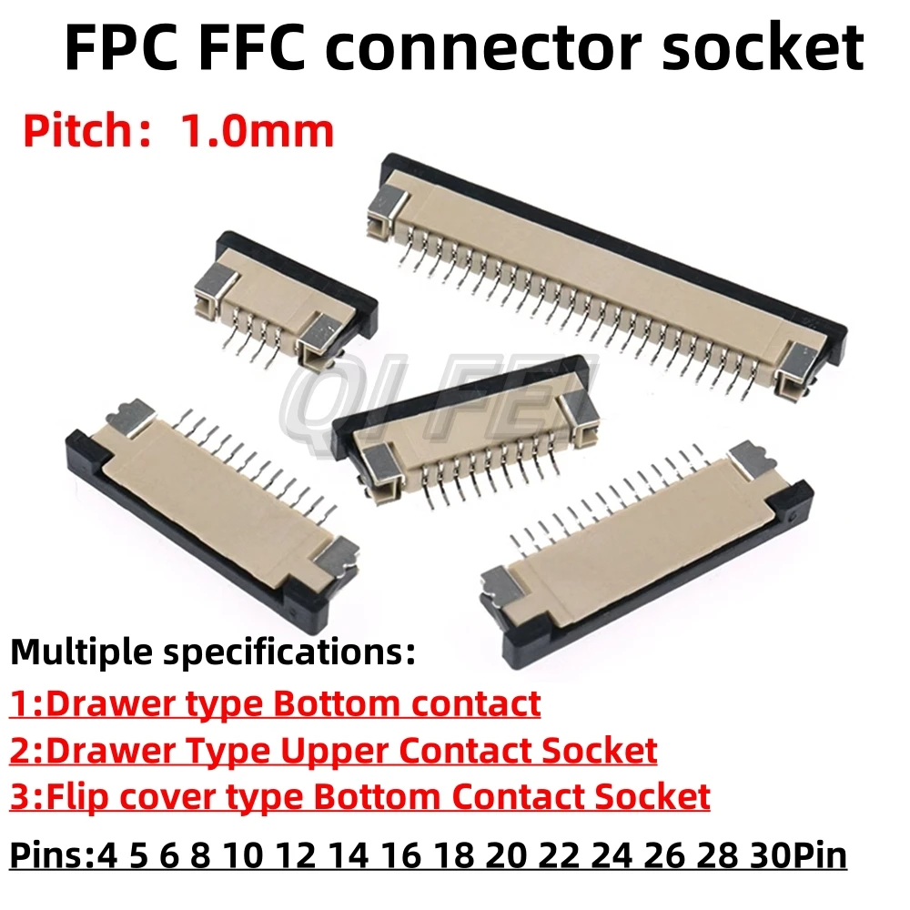 

10pcs 1.0mm Pitch FFC FPC connector Flip cover type Bottom Contact Socket Drawer type Bottom Upper Contact Socket 4P-30Pin