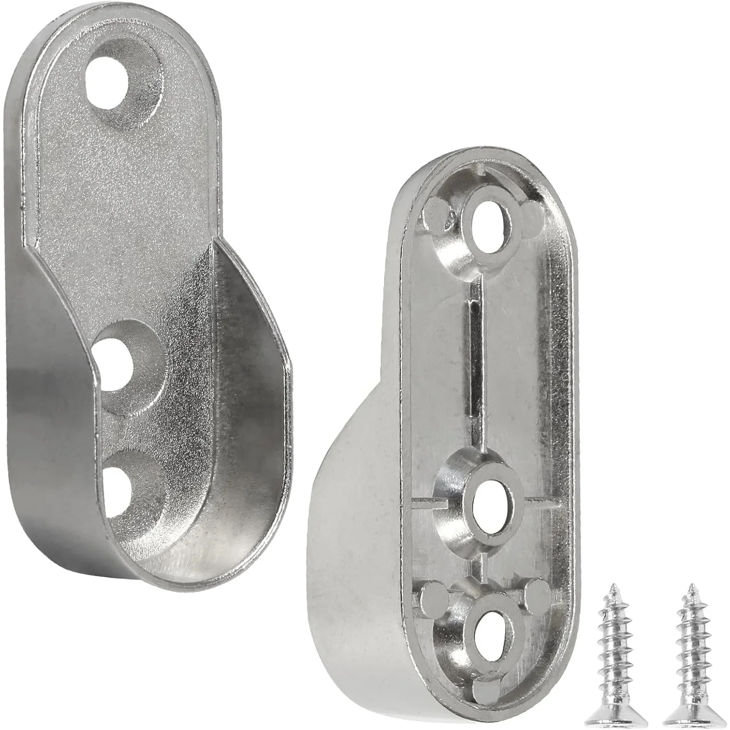 12Pcs Zinc Alloy Oval Closet Rod End Supports | 3-Hole Wardrobe Rod Brackets Fit 15×30mm Rods with Screws