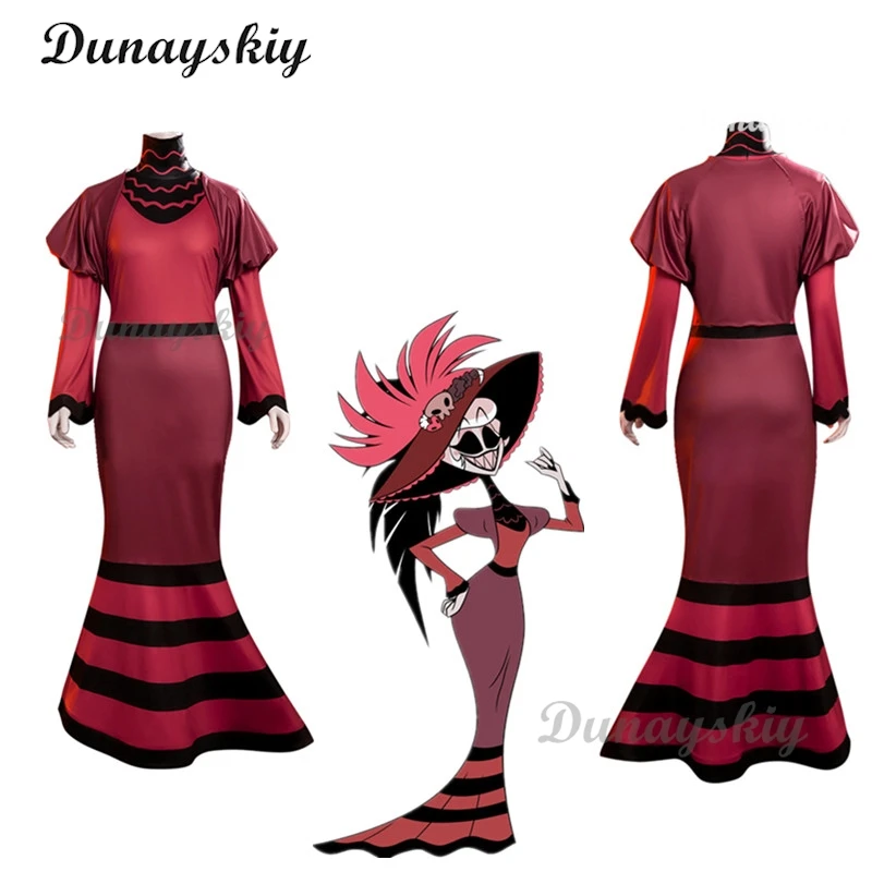 

Hazbin Rosie Cosplay Red Dress Hotel Overlord Clothes Nail Anime Cosplay Costume Suit Women Fancy Halloween Party Adult Outfit