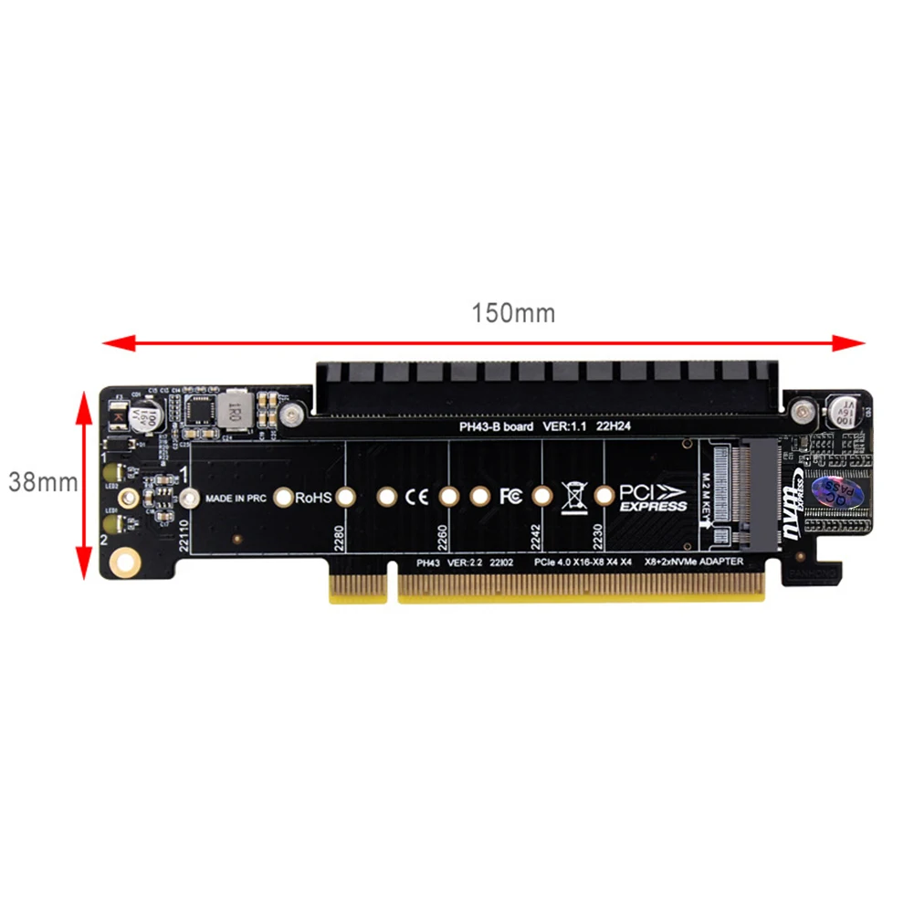

PCIe X16 To X8+X4+X4 M.2 PCIE Adapter M.2 NVMEx2 Input Ports Adapter Card Expansion Card Support 2280/2260/2242/2230 SSD