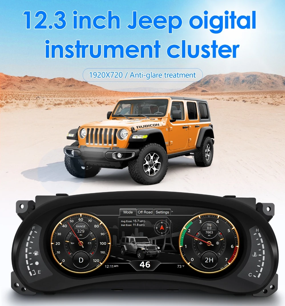 

12.3" Digital Dash Screen Cockpit for Jeep Wrangler 2011-2018 Off Road LCD Dashboard Speedometer Instrument Cluster Dash Panel