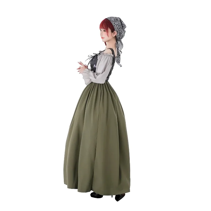 2025 New Halloween Medieval Renaissance Women's Long Sleeved Dress Beer Festival Performance Costume Palace Style Stage Play