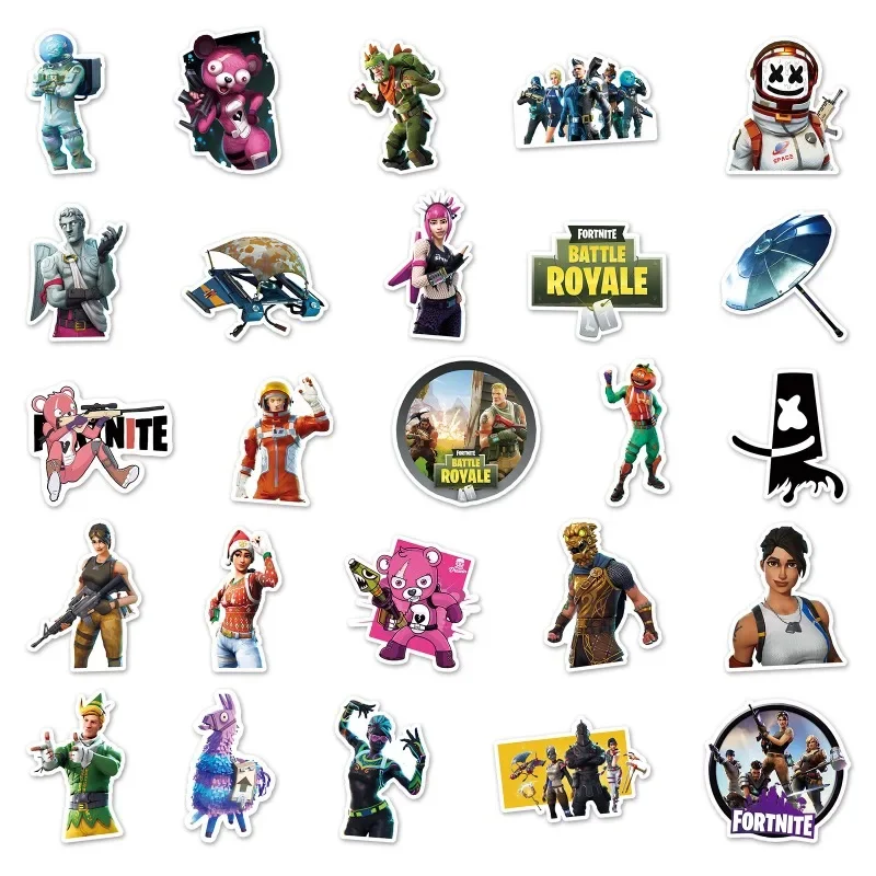 50 pçs fortnite jogo personagem graffiti adesivos à prova dwaterproof água decorativa copo de água mala desktop papelaria skate adesivos