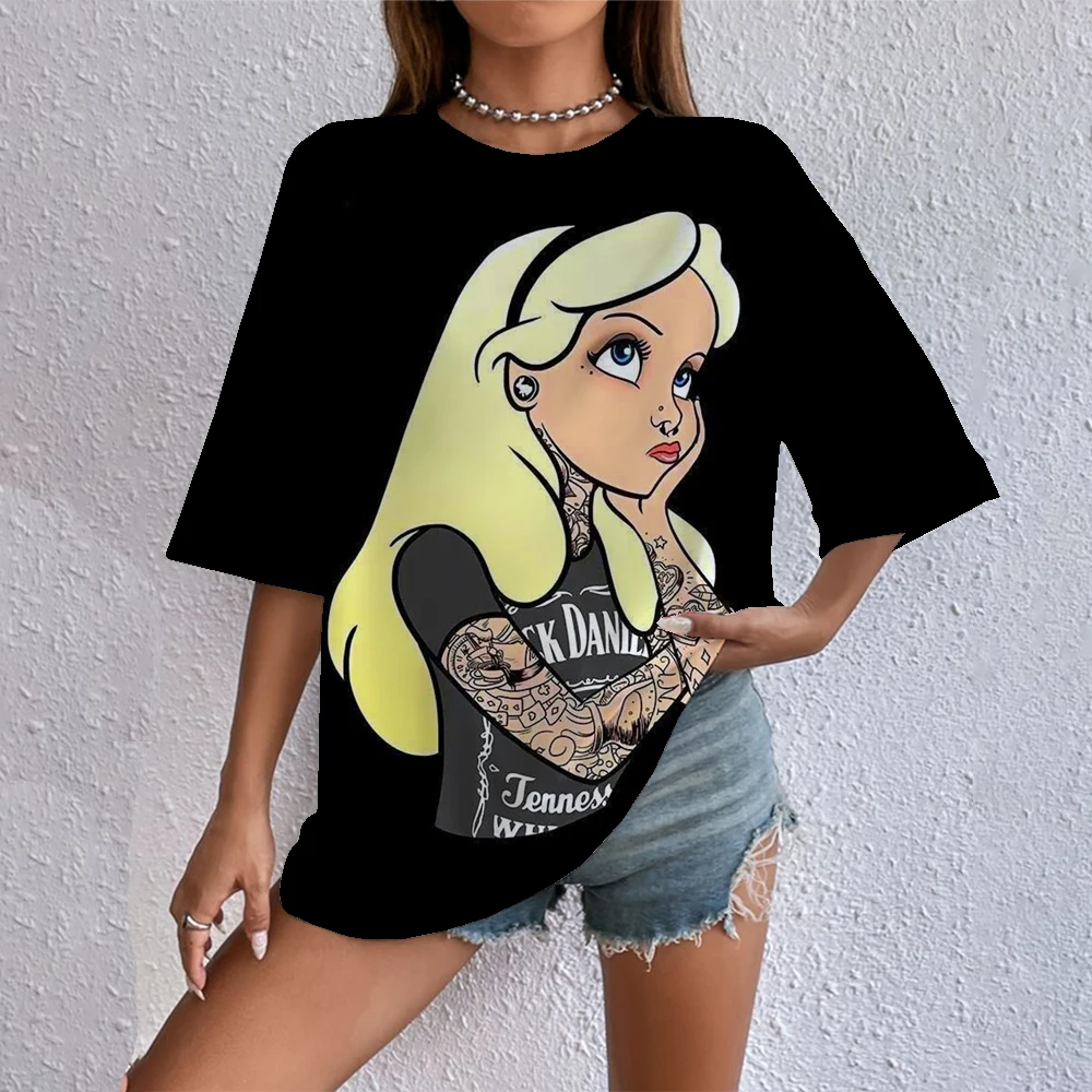 فاسق الأميرة المحملة الصيف الشرير الأميرة Harajuku الرياح قاع الكرتون خطابات بلايز موضة عادية المرأة Y2K تي شيرت