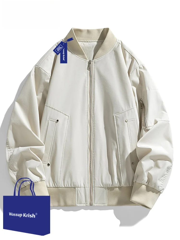 

Wassup Kri Men's Baseball Jaet Vintage Sle Faionable Pilot Coat Autumn Loose Fit Regular Length Polyester Fiber