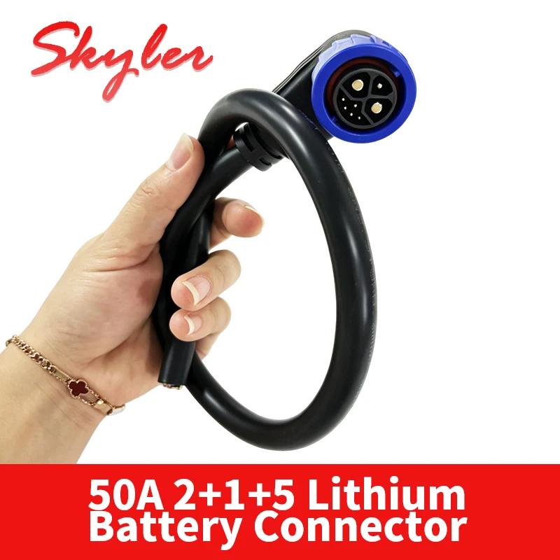50A M23 2+1+5 Lithium Battery Connector Waterproof IP67 Male Female Plug Socket New Energy Electric Bicycle Charging Port Cable